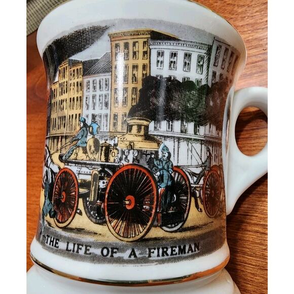 Life of a Fireman Mustache Coffee Mug Cup Firefighters in Action Gold Trim - Picture 6 of 6